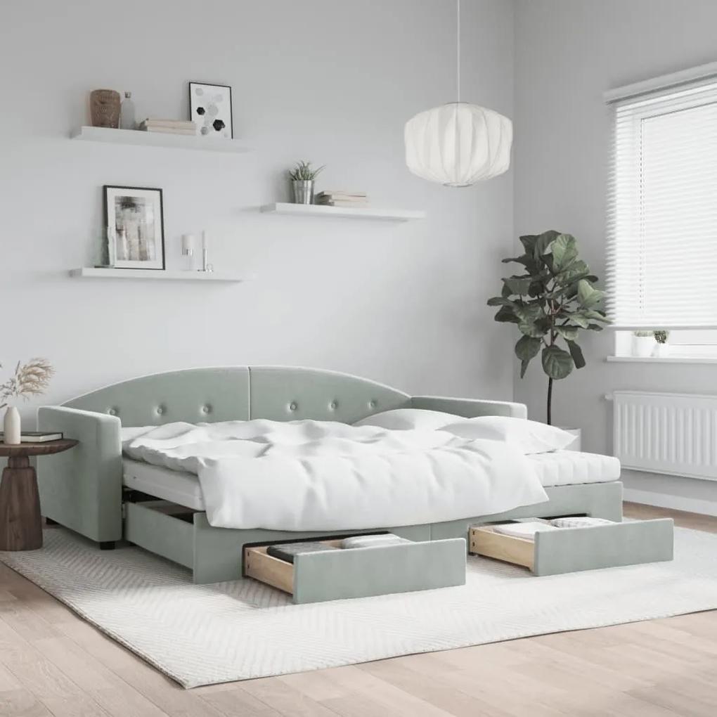 Rozkladacia denná posteľ so zásuvkami bledosivá 90x200 cm zamat 3197386