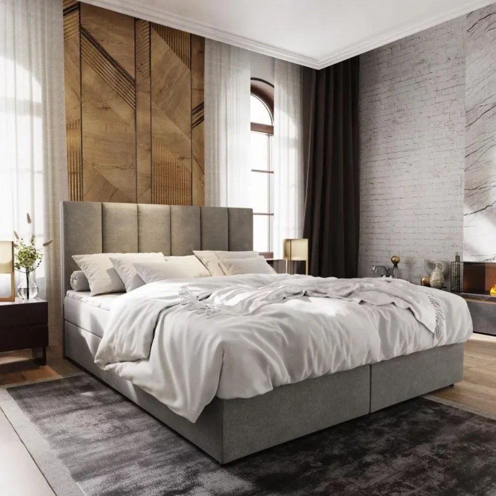 Čalúnená posteľ boxspring MERALIS 160x200 cm sivá Matrac: Matrac Bonell pružinový
