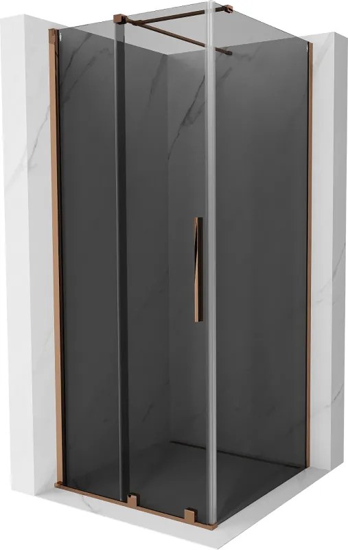 Mexen Velar, sprchový kút s posuvnými dverami 110 x 110 cm, 8mm šedé sklo, ružové zlato, 871-110-110-41-60