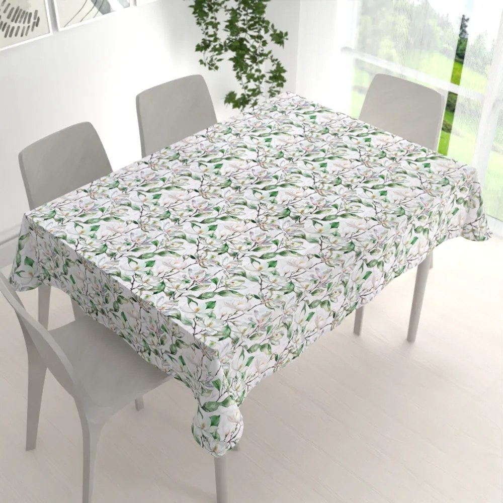 Biante Teflónový obdĺžnikový obrus TF-117 Kvety magnólie na bielom 80x120 cm