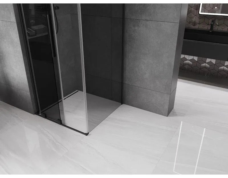 Mexen Velar L, sprchový kút s posuvnými dverami 90 x 90 cm, 8mm šedé sklo, čierna matná, 871-090-090-43-70