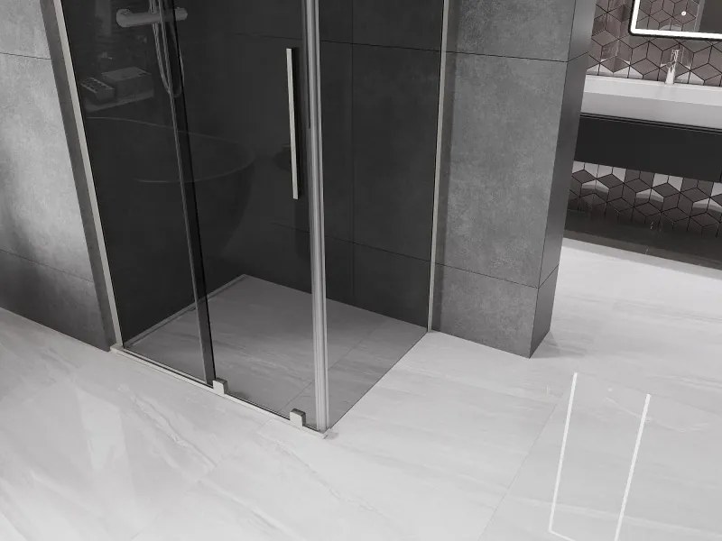 Mexen Velar L, sprchový kút s posuvnými dverami 90 x 75 cm, 8mm šedé sklo, brúsená oceľ, 871-090-075-43-97