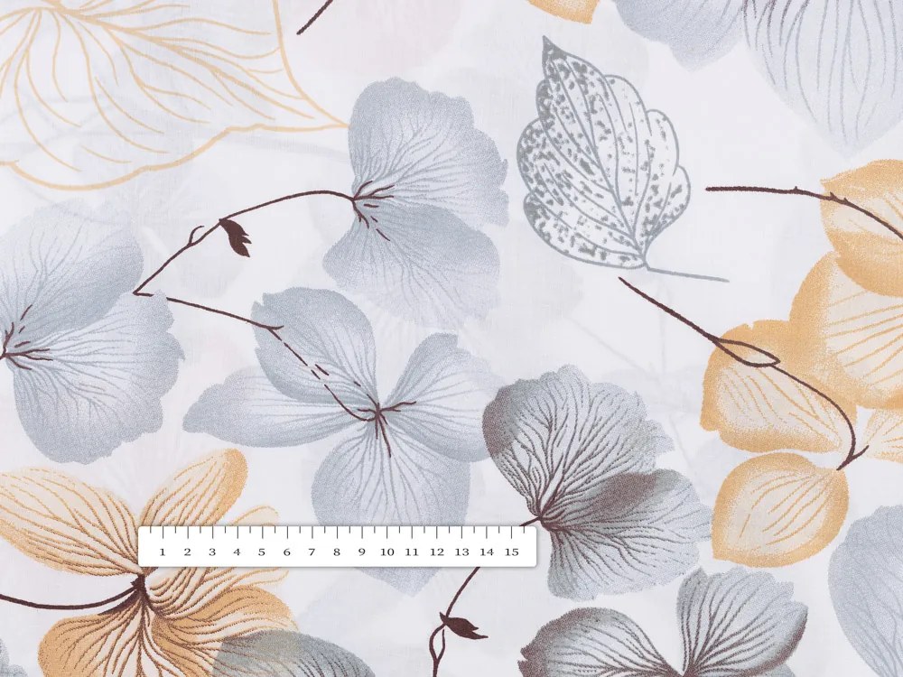 Biante Bavlnený oválny obrus Sandra SA-367 Sivo-oranžové kvety na bielom 140x220 cm