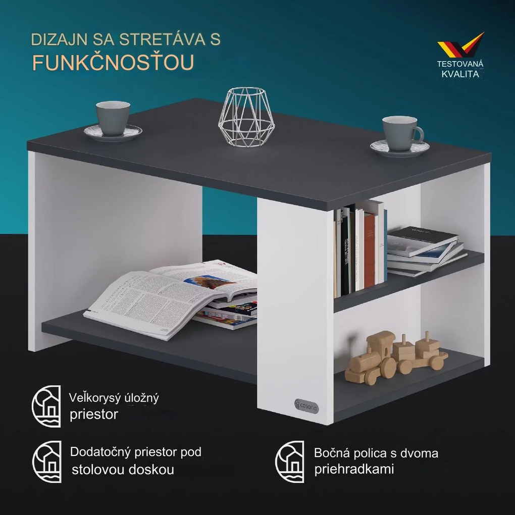 InternetovaZahrada Konferenčný stolík Santa Cruz 90x59x47cm - biely/antracit