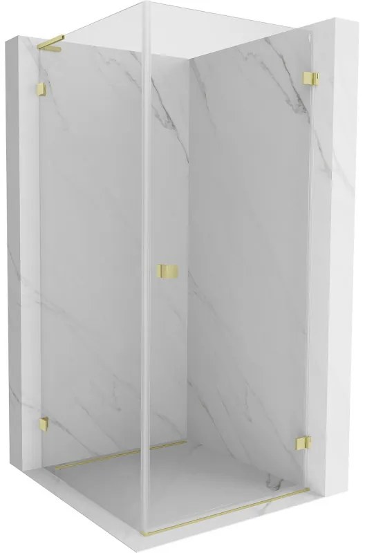 Mexen Lunar-B L výklopný sprchový kút pravý 90 x 90 cm, číre sklo, zlatá matná, 832L-090-090-55-00-P