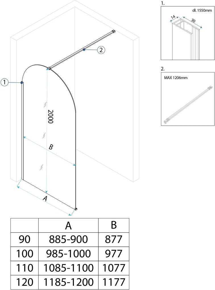 Rea Heaven, sprchová zástena Walk-in 100 cm, medená matná, REA-K6687