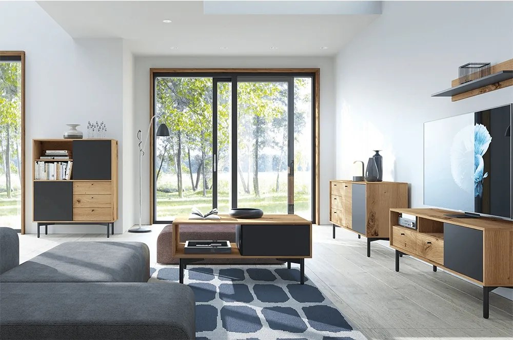 TV stolík Forso FRTV151 - dub artisan / čierna