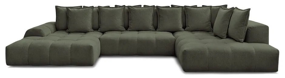 Zelená ženilková rozkladacia/s úložným priestorom rohová pohovka (pravý roh/do tvaru "U") Everest – Bobochic Paris