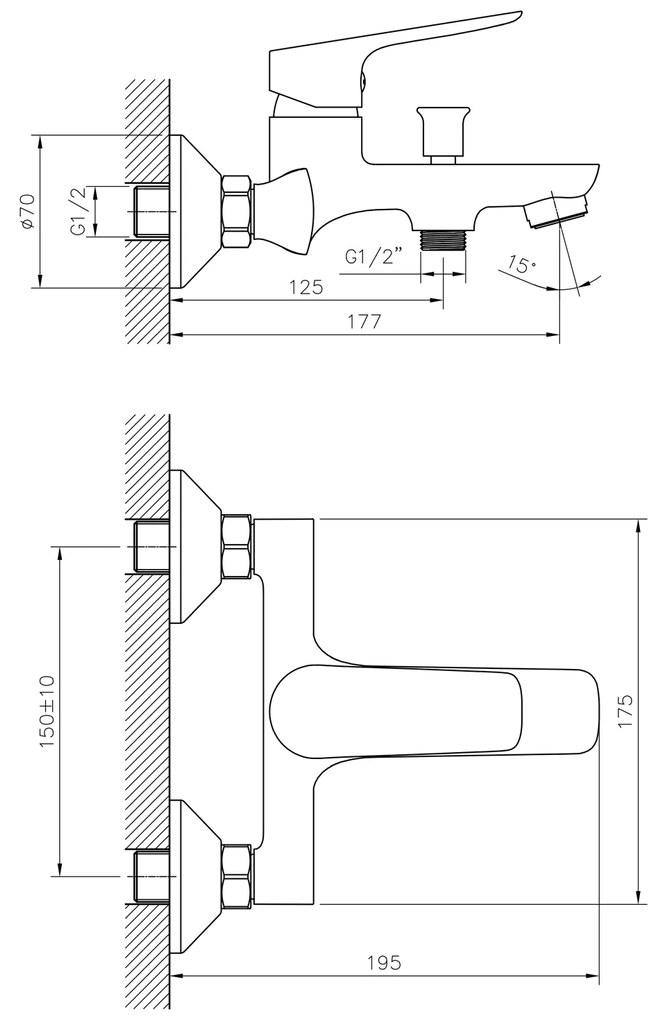 Bruckner, SCHMITZ nástenná vaňová batéria, rozteč 150mm, chrómová, 863.010.1