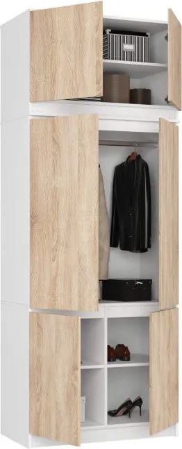 Skriňa s nadstavcom S 90 cm biela / dub sonoma