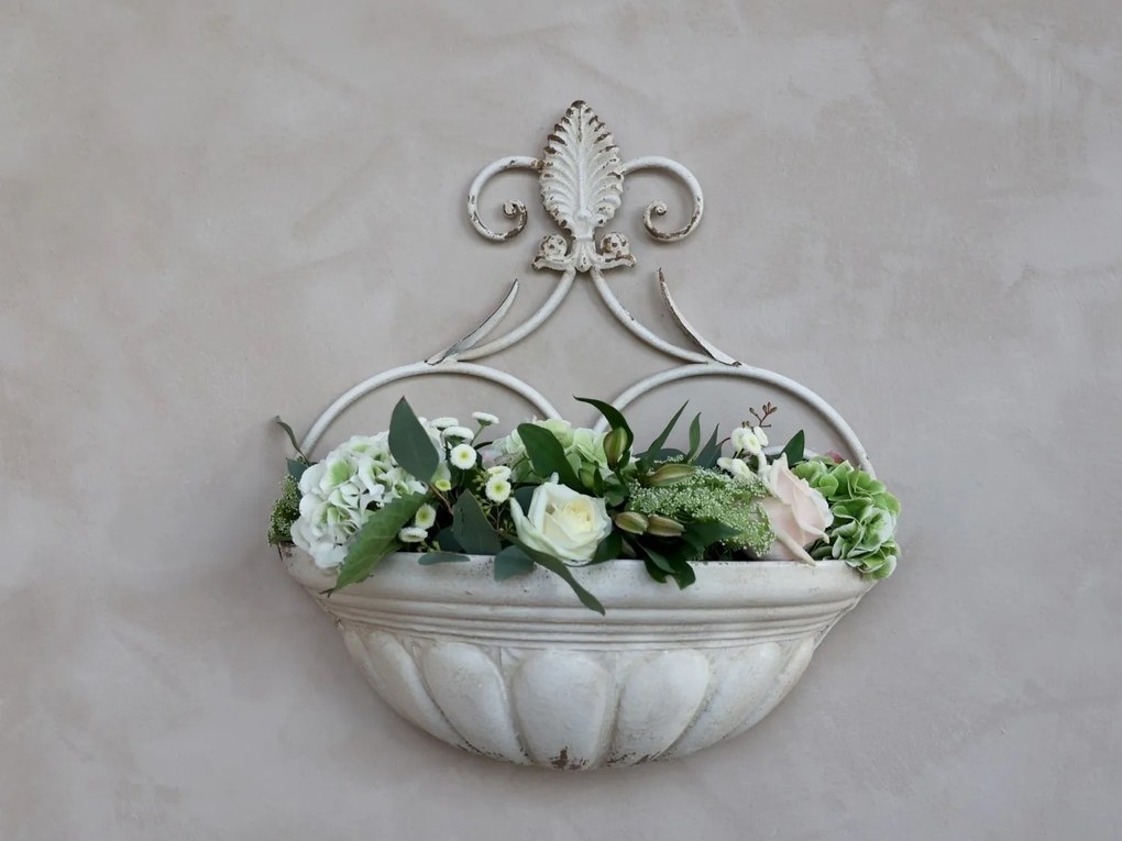 Krémový nástenný box na kvety v starom francúzskom štýle - 45*20*48cm