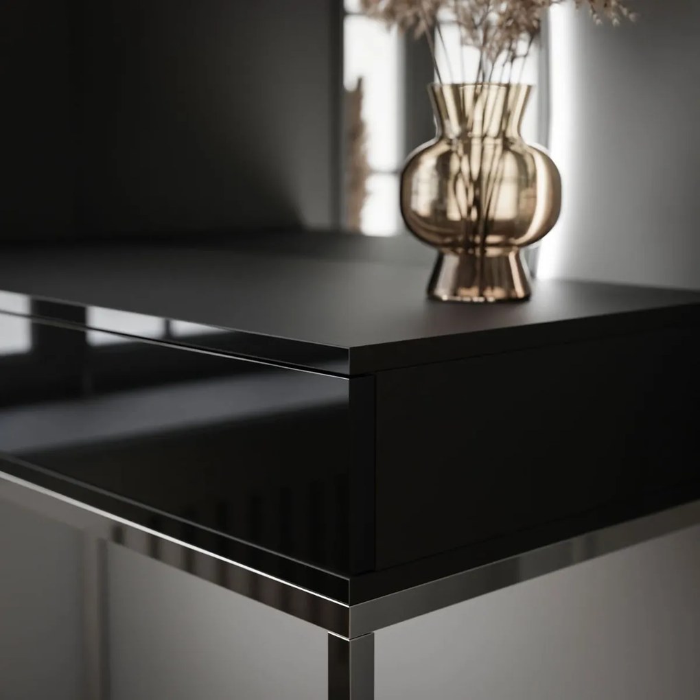 TOALETNÝ STOLÍK EMELINE ČIERNY LESK + CHRÓM LED ZRKADLO PRAVÉ