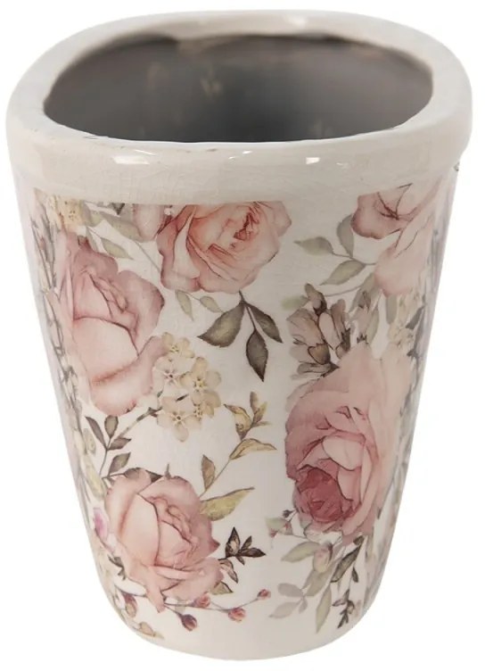 Keramický obal na kvetináč s ružami Rosien - 27*13*14 cm