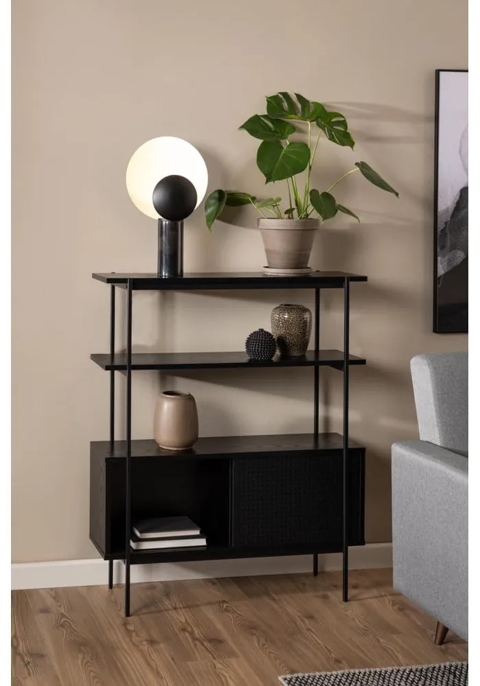 Čierna knižnica v dekore jaseňa s posuvnými dverami 94x114 cm Angus – Actona