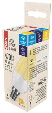 EMOS LED žiarovka True Light, E14, 4,2 W, 470lm, teplá biela