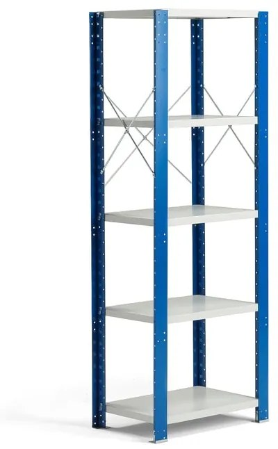 Policový kovový regál MIX, základná sekcia, 1740x600x400 mm, modrá, šedá