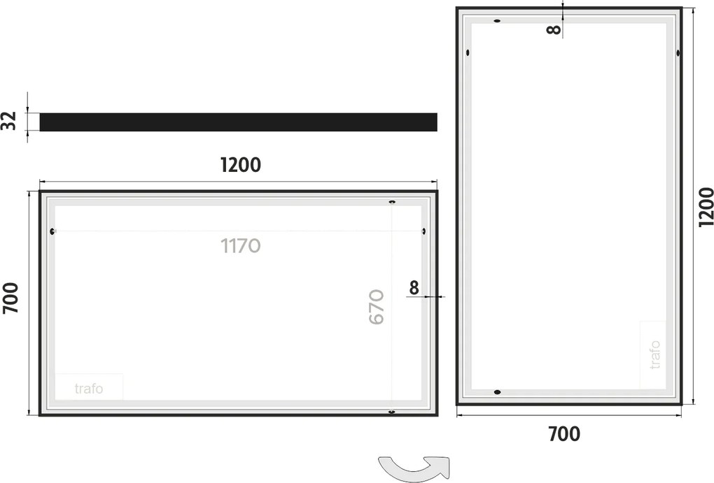 Nimco Čierne LED zrkadlo 1200x700 - ZPC 13006-90