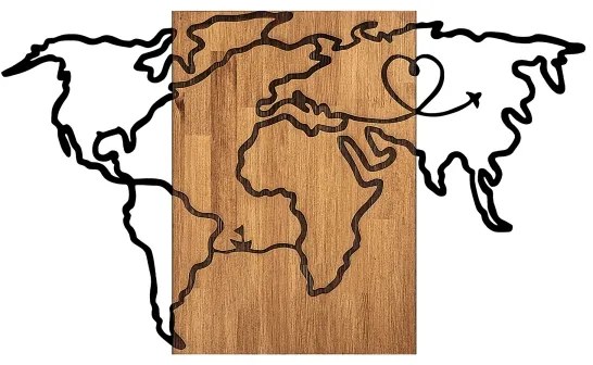 Nástenná dekorácia 118x70 cm mapa drevo/kov
