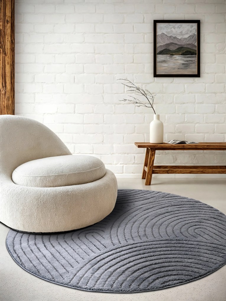 ELLE Decoration, Kusový koberec New York 106206 Antracite kruh, 200x200 (priemer) kruh, šedá, chodba / predsieň