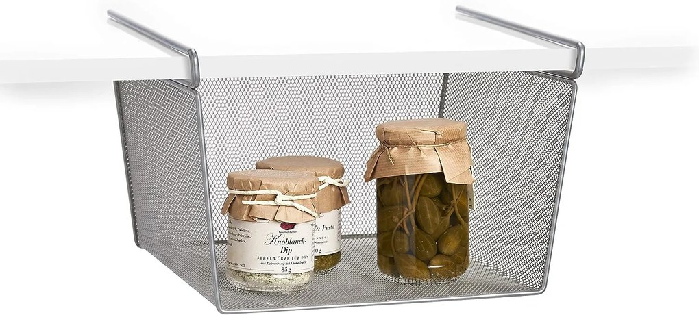 Zeller Present Kovový závesný prídavný kôš pod policu, sivá mriežka, 29x26 s výškou 19 cm, MESH
