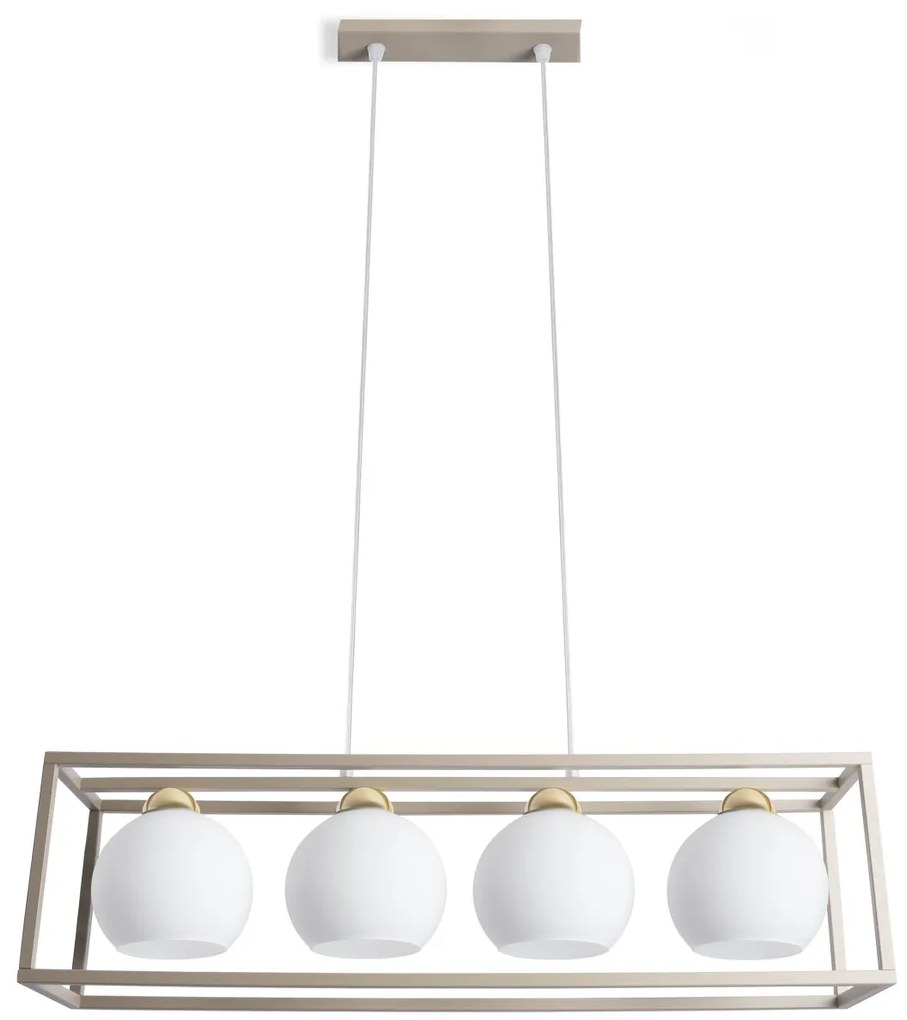 Závesné svietidlo Eliza Cage, 4x biele sklenené tienidlo v kovovom ráme