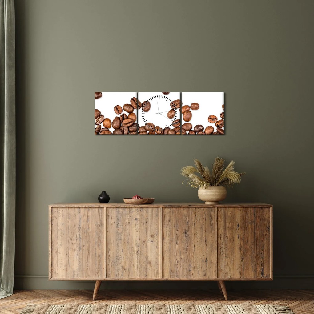 Obraz - Kávové zrná (s hodinami) (90x30 cm)