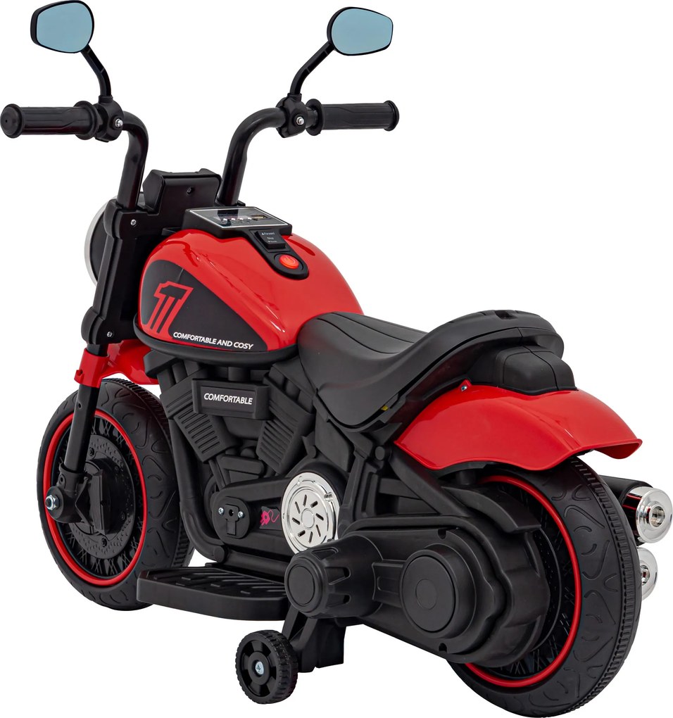 Ramiz Elektrická motorka Chopper FASTER pre deti červená + FM rádio + audio panel + LED