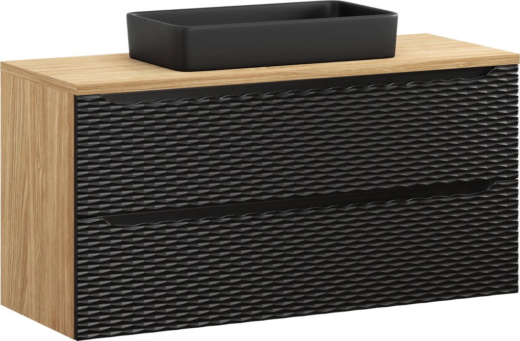 Comad Kúpeľňová skrinka s doskovým umývadlom set Ocean Black 120 čierna/dub olejovaný