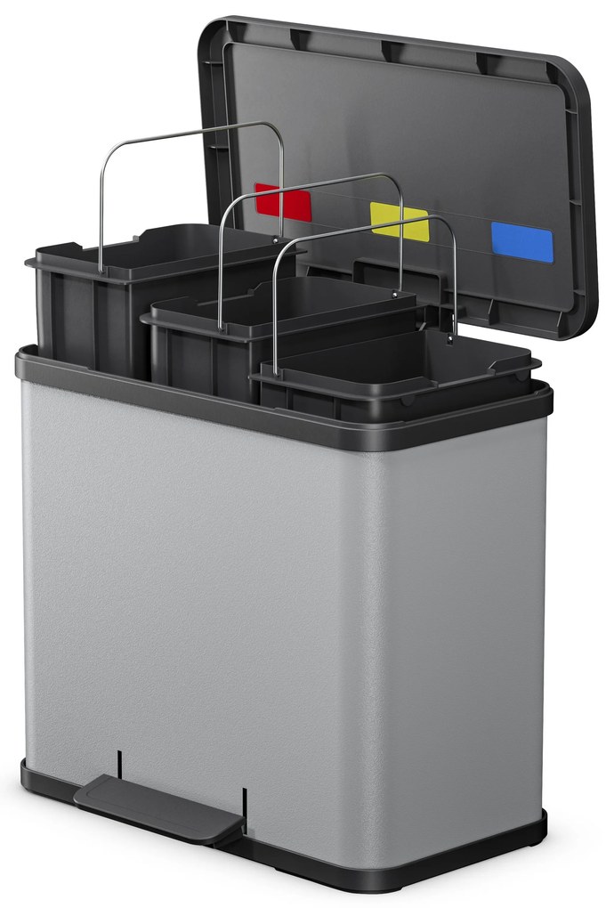 Nášľapný triediaci odpadkový kôš Trento öko 3x9, sivá