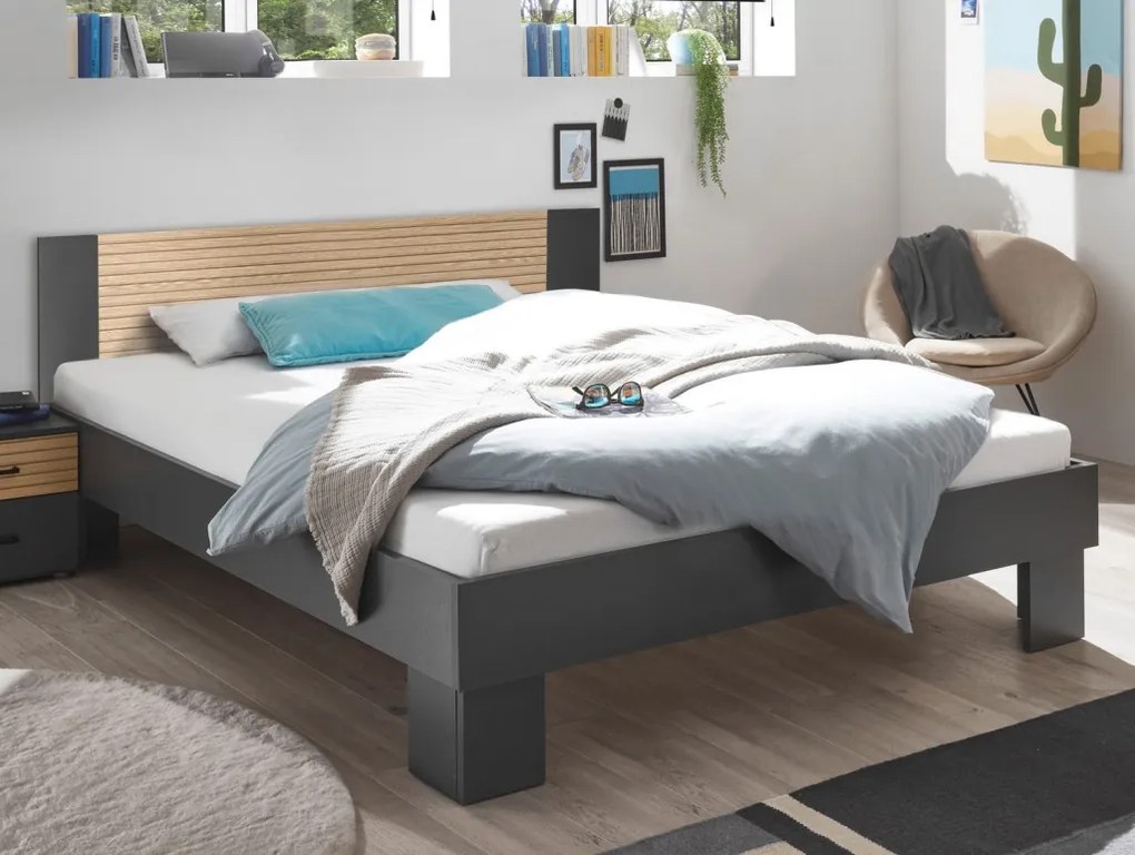 Posteľ Laurie 180x200 cm, grafit/dub