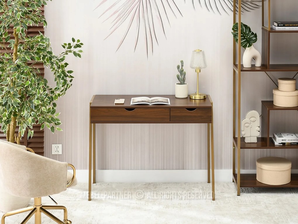 PC stolík Land (orech + zlatá). Akcia -20%. Vlastná spoľahlivá doprava až k Vám domov. 1109778
