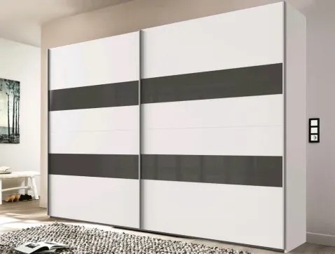 Šatníková skriňa Altona, 270 cm, biela / sivé sklo%