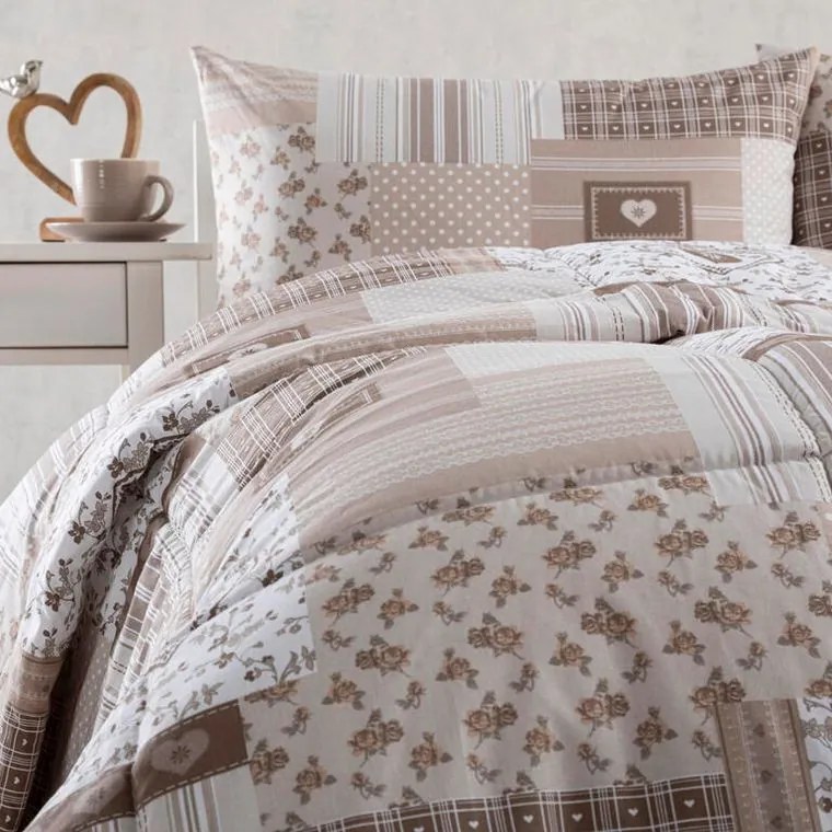 Letná sada periny a vankúša PATCHWORK, béžová