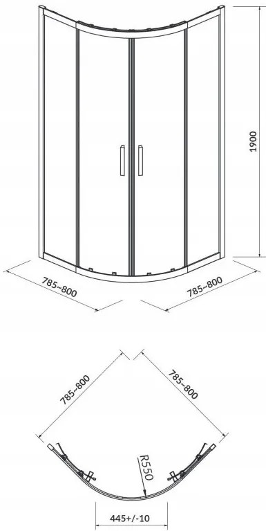 CERSANIT sprchový kút ARTECO, štvrťkruhový, 80x80x190cm, chróm, S157-001