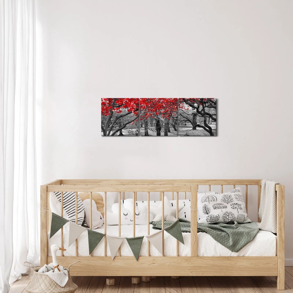 Obraz - Červené stromy, Central Park, New York (s hodinami) (90x30 cm)