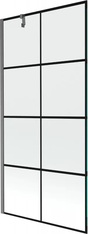 Mexen Next, 1-krídlová vaňová zástena 90 x 150 cm, 6mm číre sklo - čierny vzor, brúsený grafit, 895-090-000-00-77-66