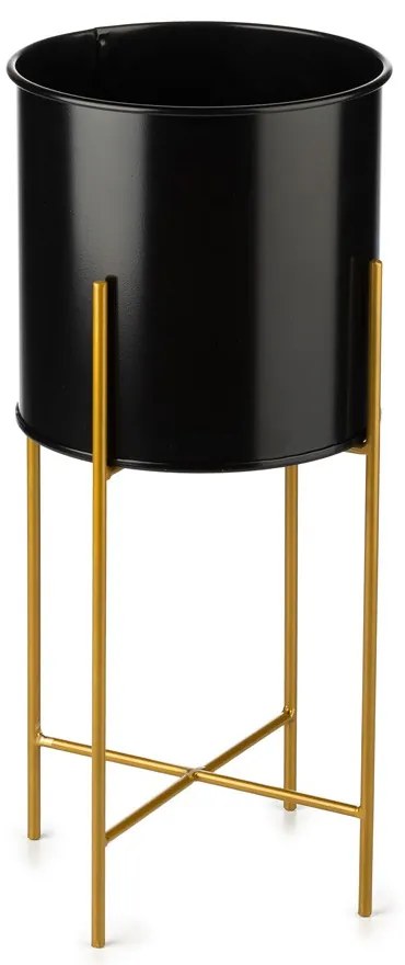 KOVOVÝ KVETINÁČ SO STOJANOM GLAMOUR 55X24 CM ČIERNA/ZLATÁ