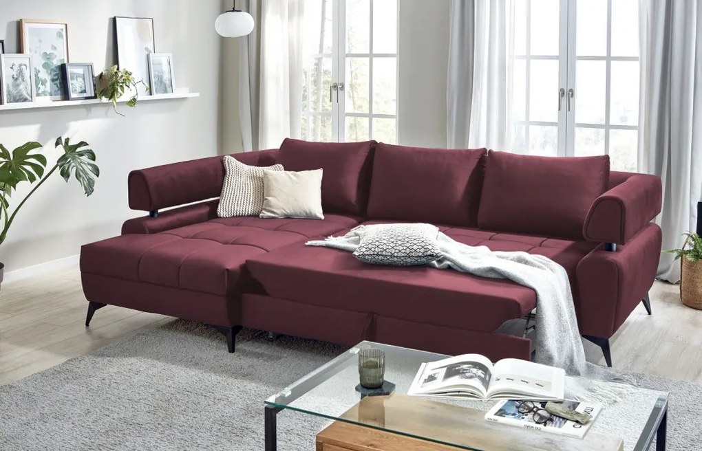 Rohová sedacia súprava Paris, vínová látka, ľavý roh