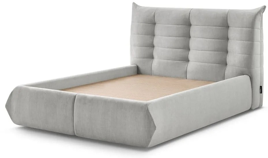 Svetlosivá čalúnená dvojlôžková posteľ s úložným priestorom s roštom 180x200 cm Clothilde – Bobochic Paris