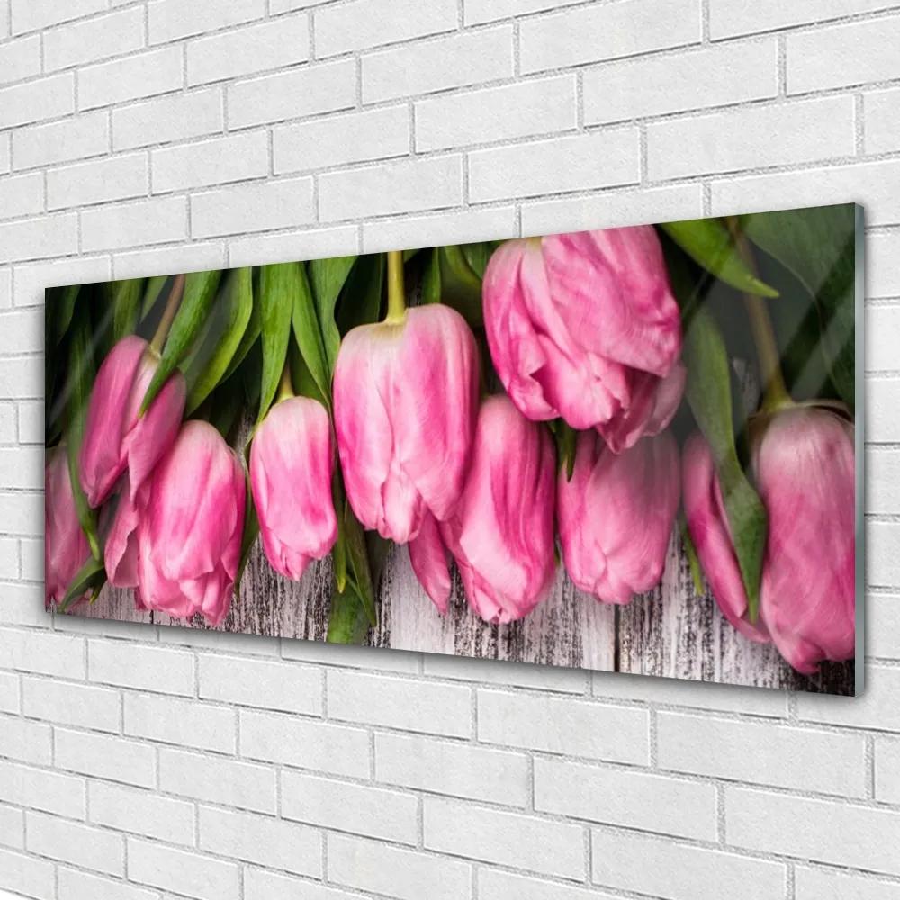 Obraz na akrylátovom skle Tulipány 125x50 cm