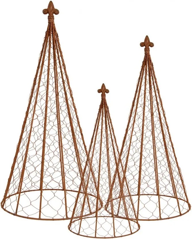 Set 3ks hrdzavá opora pre rastliny - Ø 30*62 / Ø 25*51 / Ø 20*41 cm