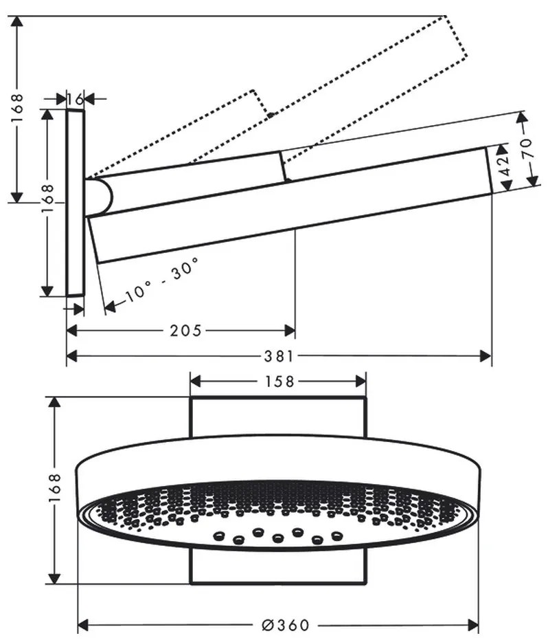 Hansgrohe Rainfinity, hlavová sprcha 360 3jet s pripojením na stenu, matná čierna, HAN-26234670