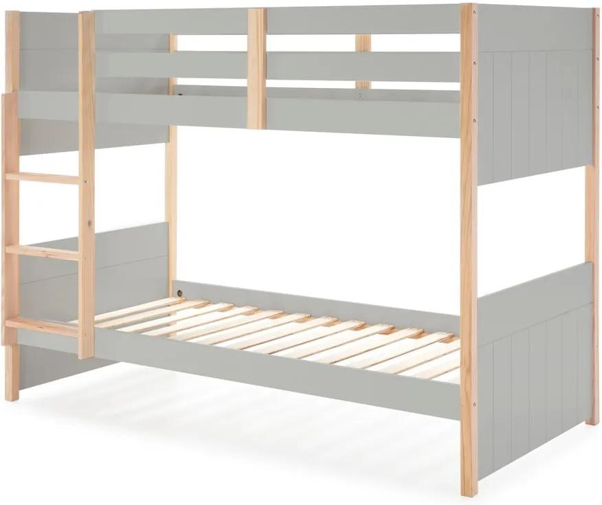Sivá detská poschodová posteľ s nohami z borovicového dreva Marckeric Kiara