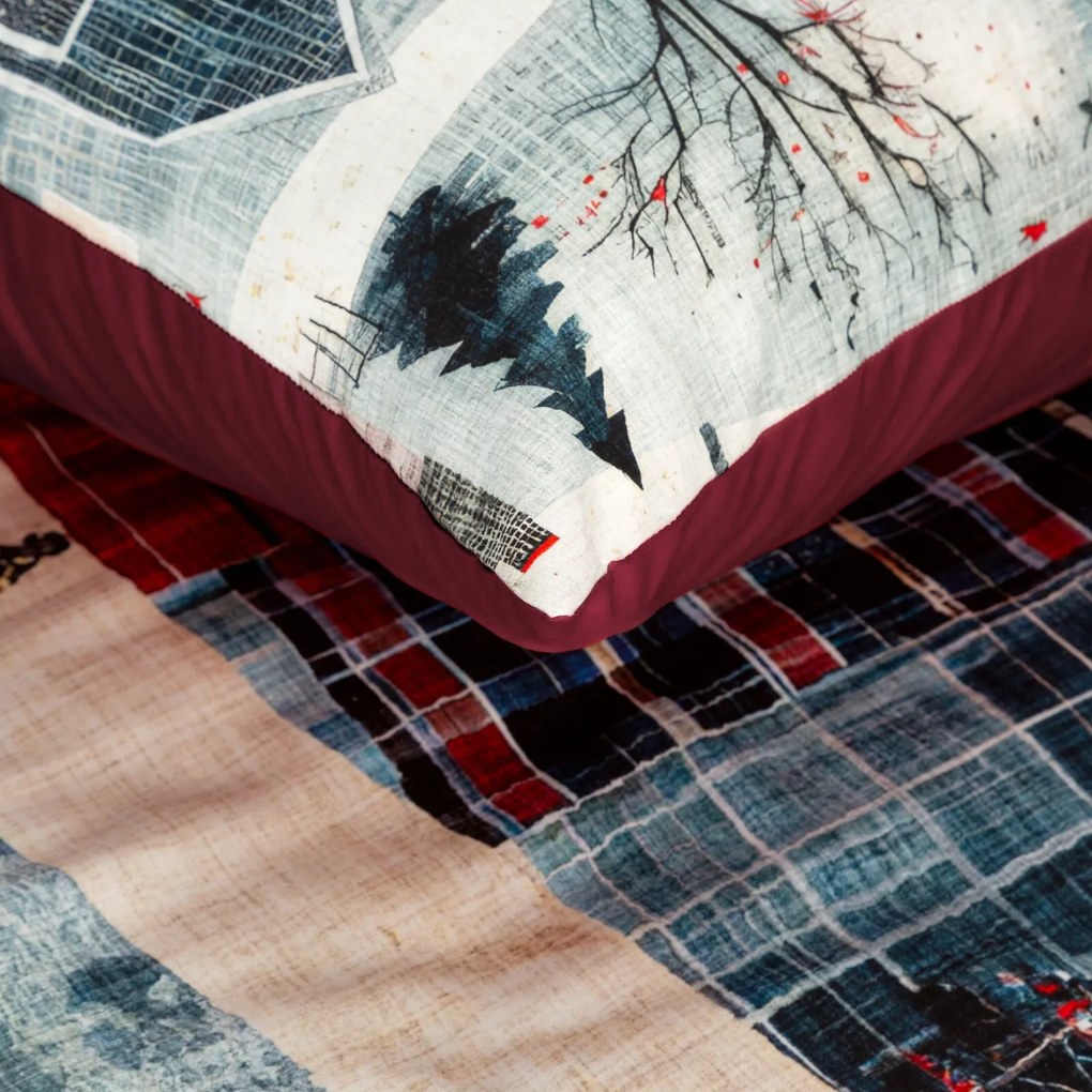 VIANOČNÉ SATÉNOVÉ OBLIEČKY NIKO 200X220 CM, 2 KS 70X80 CM VZOROVANÉ