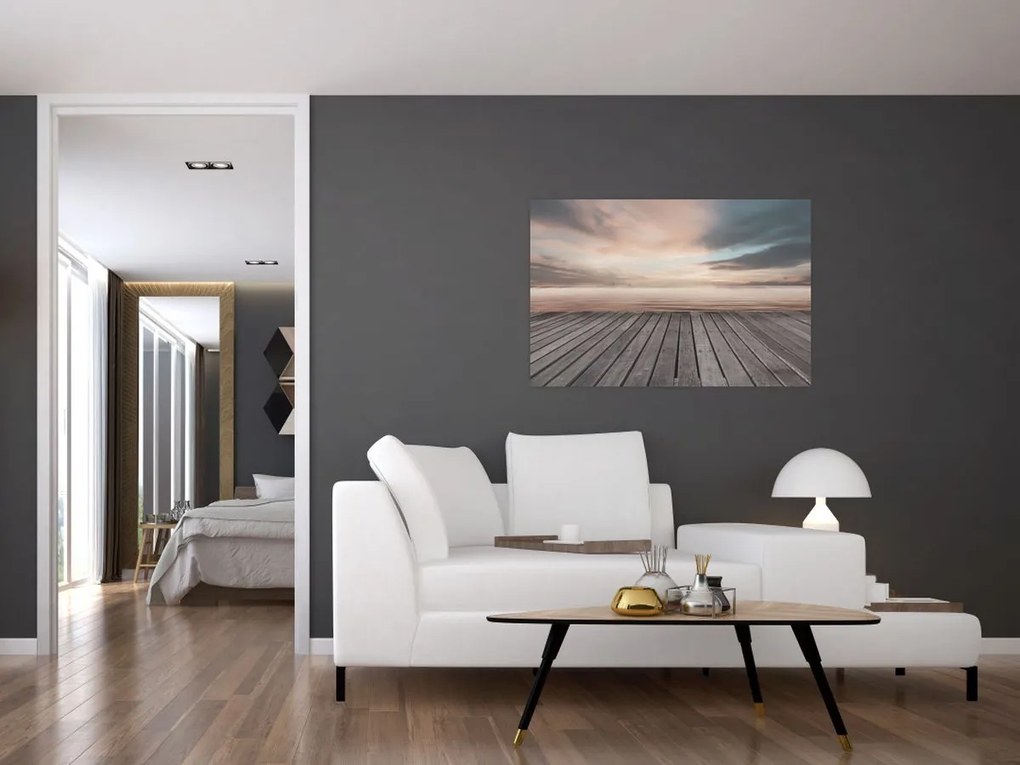 Obraz - Mólo pri západe slnka (90x60 cm)