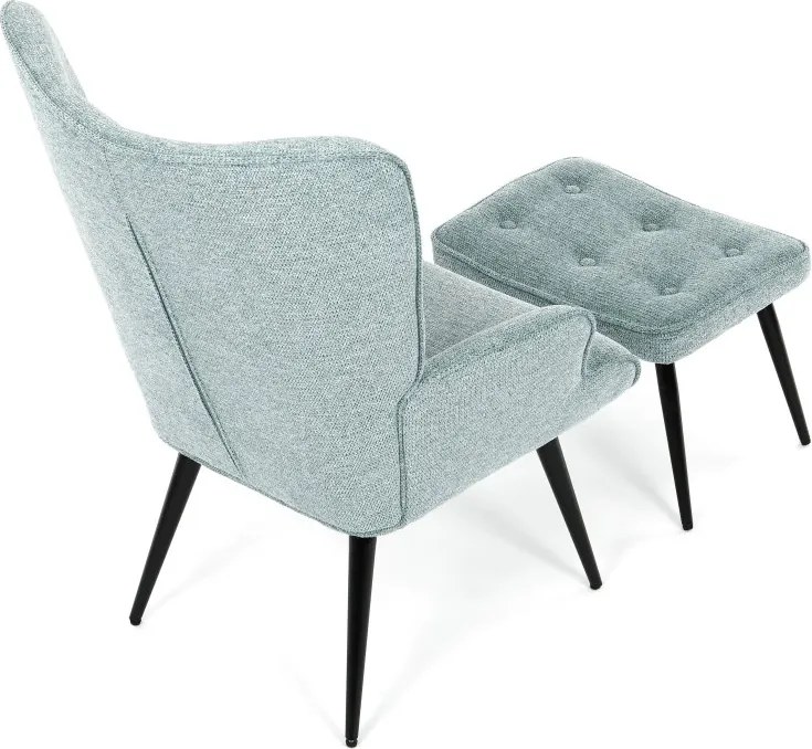 Relaxačné kreslo ušiak s taburetom ROYAL II — kov, látka, modrá