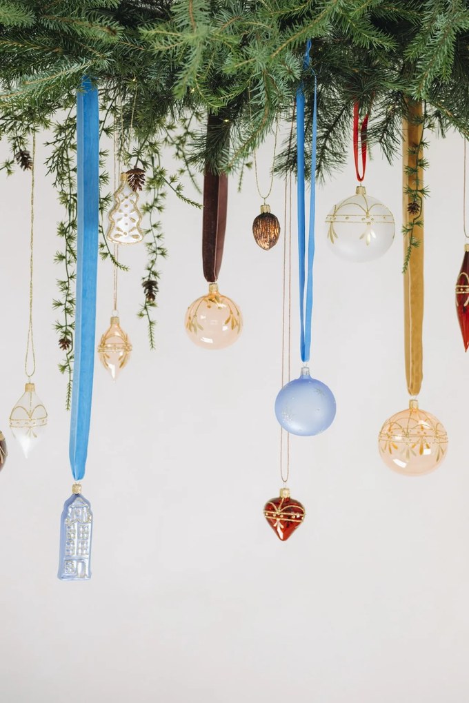 Bella Rose Sklenená vianočná ozdoba Domček Svetlomodrý Mat