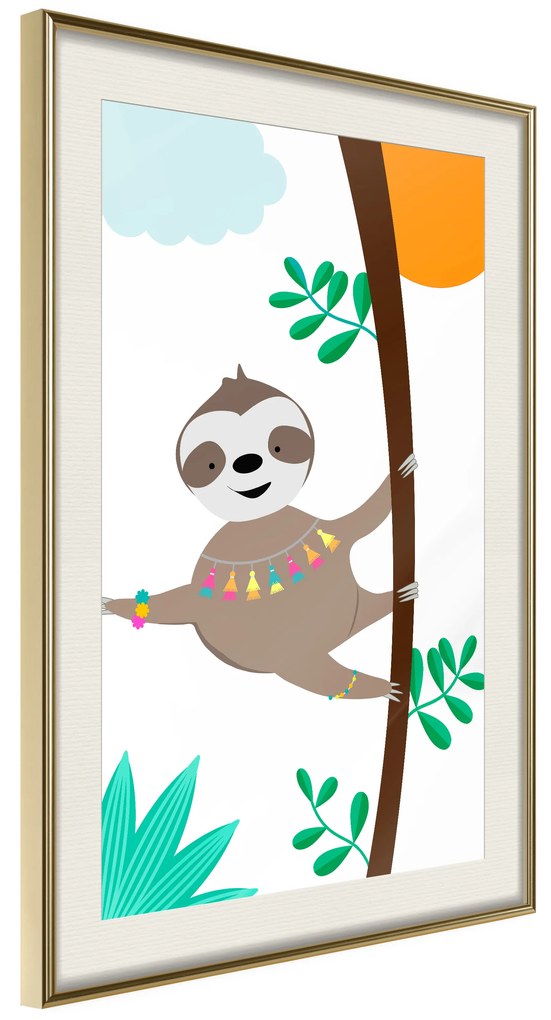 Artgeist Plagát - Happy Sloth [Poster] Veľkosť: 30x45, Verzia: Zlatý rám s passe-partout