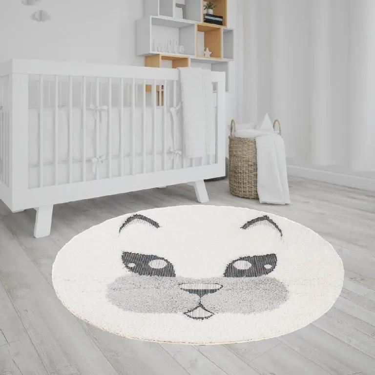 TA Okrúhly detský koberec s motívom mačky 120x120 cm