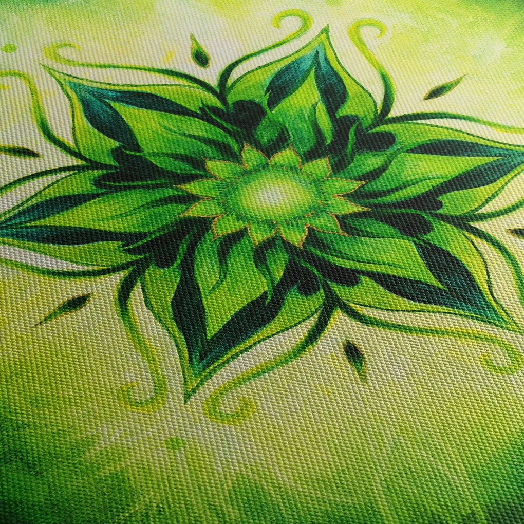 Obraz - Kvetinová mandala v zelenom pozadí (120x50 cm)